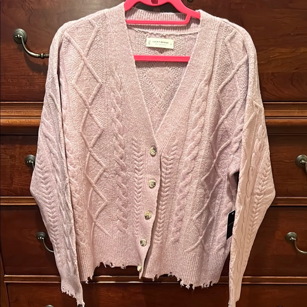 Women's Pink Cable Knit Cardigan